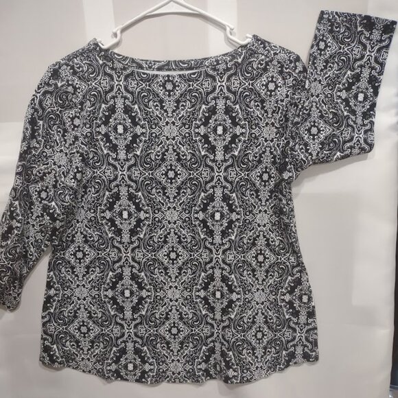 CHARTER CLUB BLACK AND WHITE 3/4 SLEEVE BLOUSE PIMA COTTON WOMEN'S SIZE PL - Picture 1 of 7